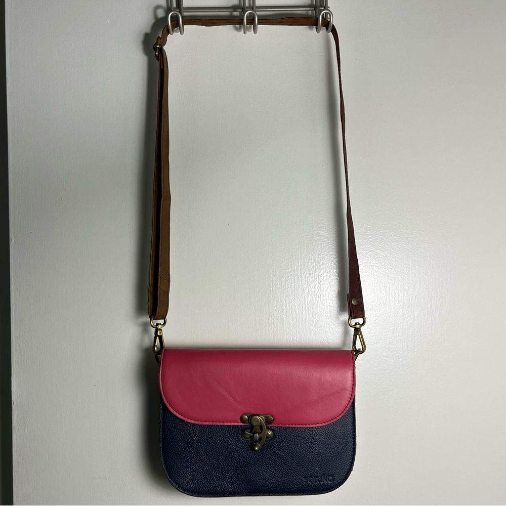 Soruka Tilly Recycled Leather Colorful Colorblock Medium Crossbody Bag Purse